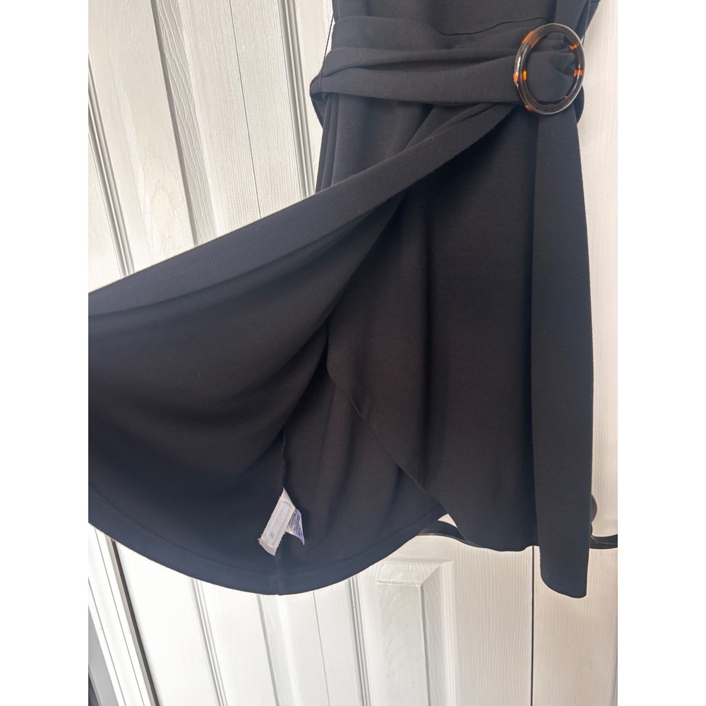 Ann Taylor LOFT Black Tortoiseshell Belted Wrap Sleeveless Shift Dress 10 - Picture 7 of 16